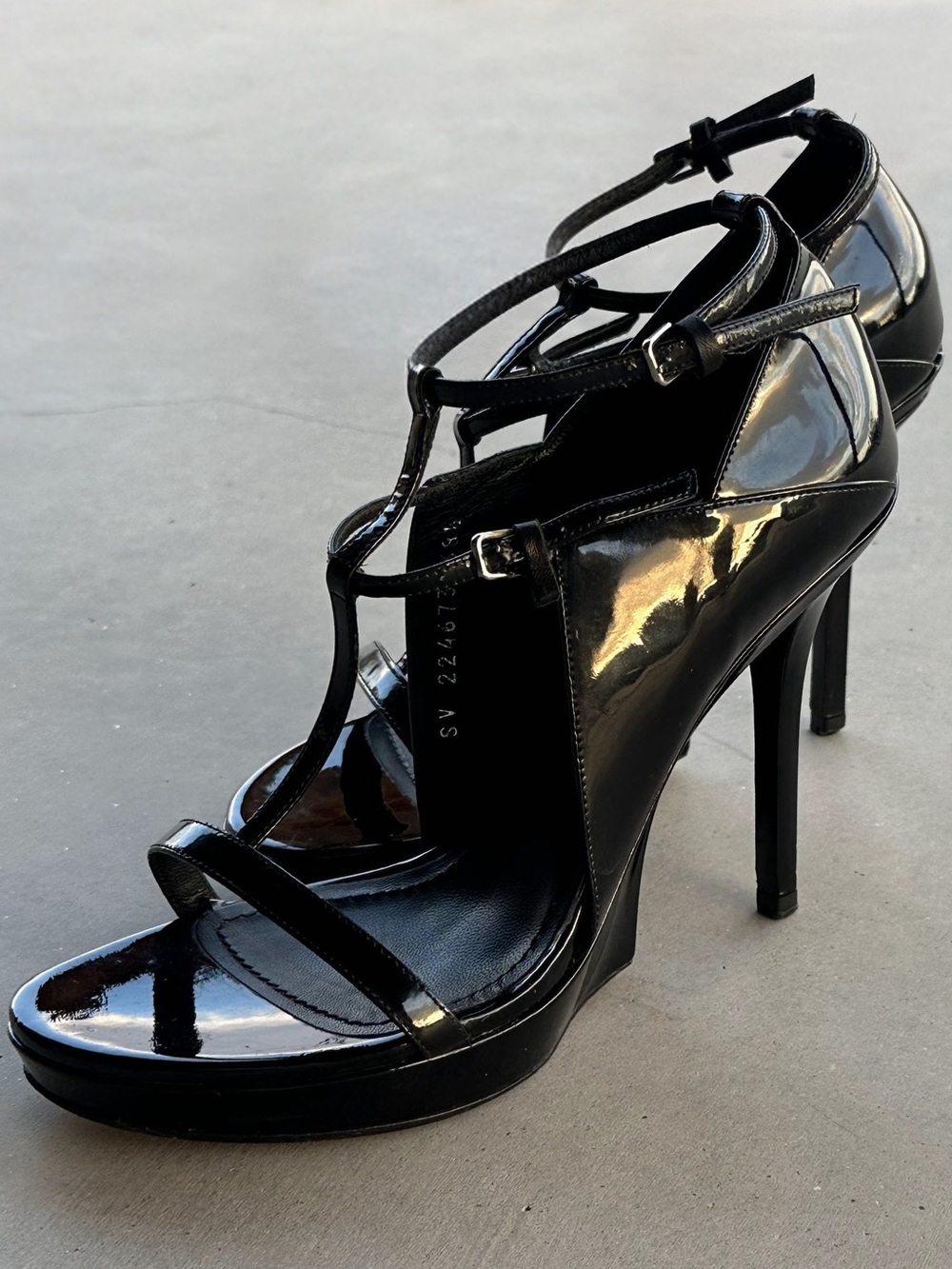 Yves Saint Laurent Black Patent Strappy Stiletto Sandals
